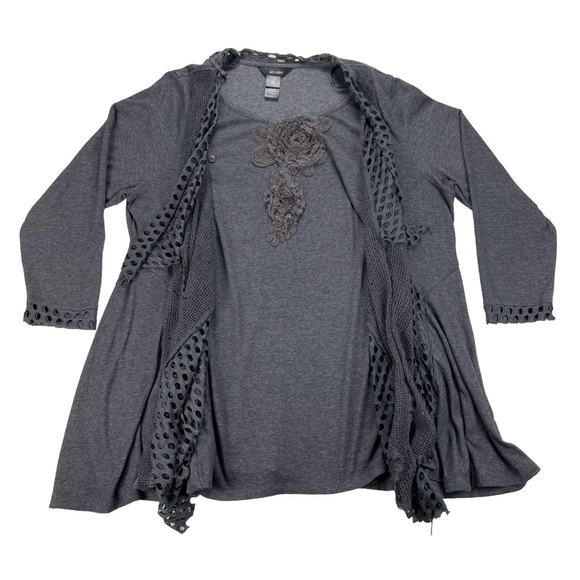 Ali Miles Tops - Ali Miles One-Piece Floral Drape Front Abstract Blouse Shirt Top Gray Plus 1X